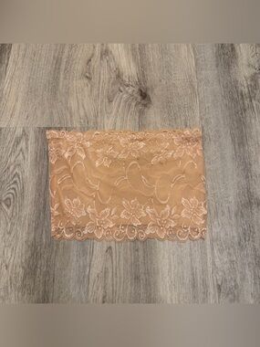 Nude Tan Floral Lace Bandeau Top Medium Strapless Y2K Coquette